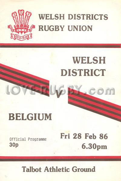 1986 Welsh Districts v Belgium  Rugby Programme